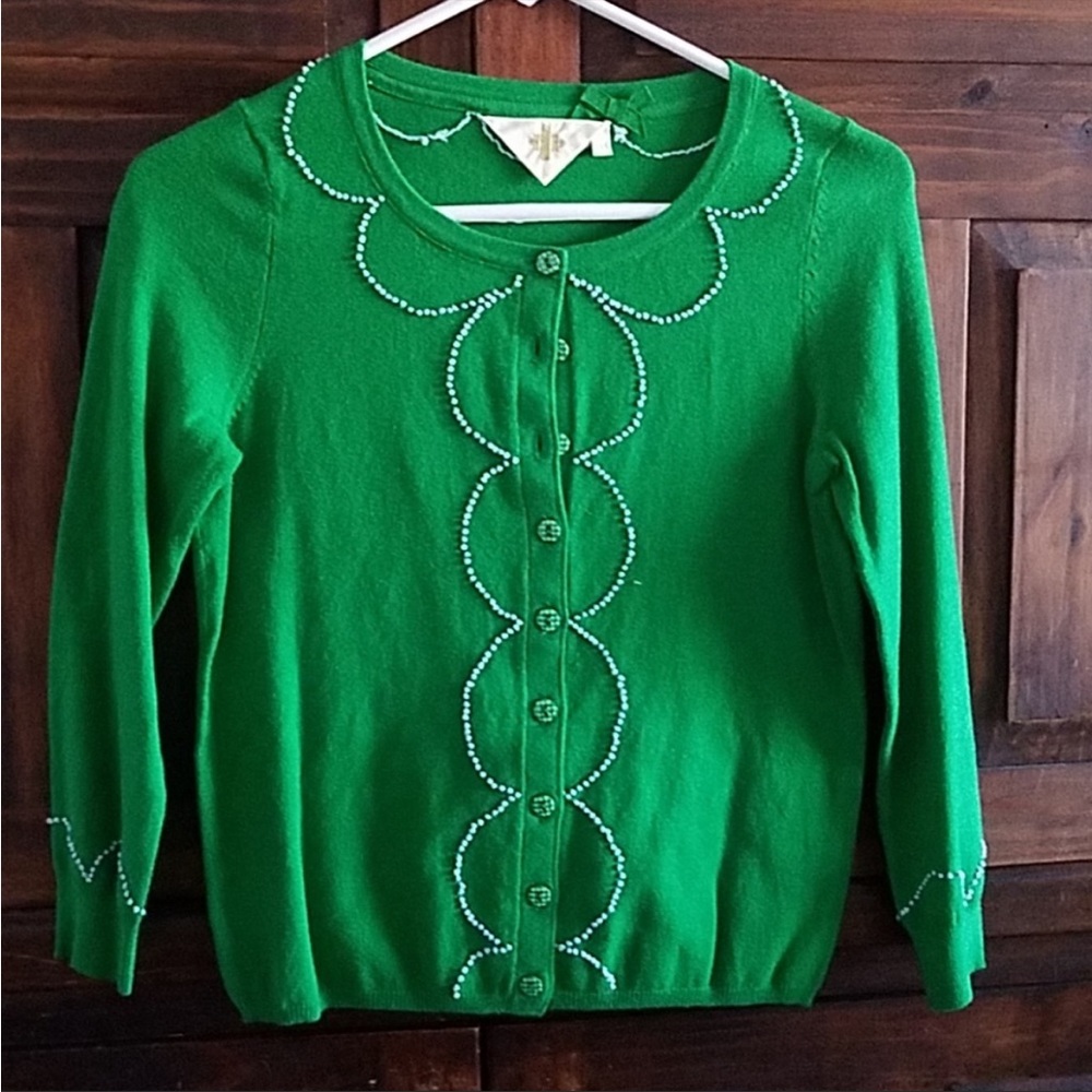 Anthropologie Green HWR Pom Sweater
